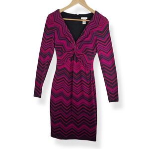 Cache Zig Zag Chevron Dress‎ Women Size Small Retro Y2K Bodycon Twist Front FLAW